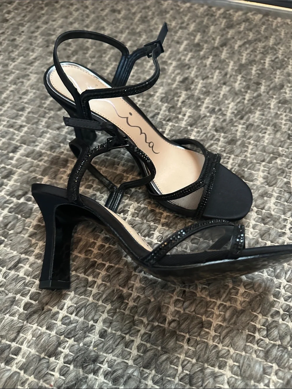 Nina Black Strappy Embellished Heels